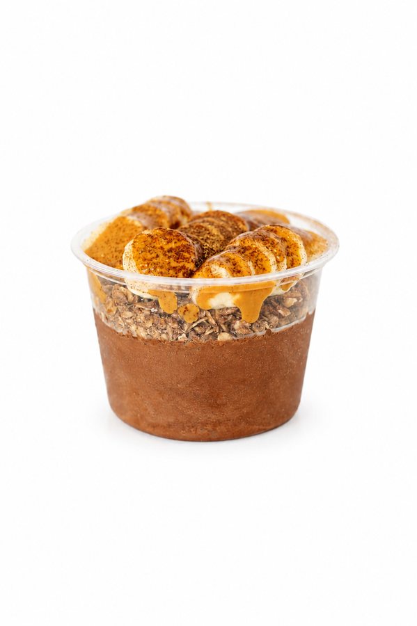 Cacao sorbet bowl with banana and peanut butter