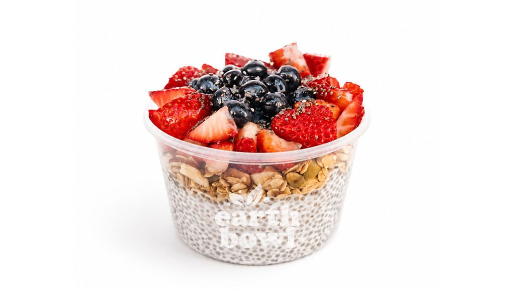 The Chialicious Bowl with chia pudding, granola, strawberries and blueberries